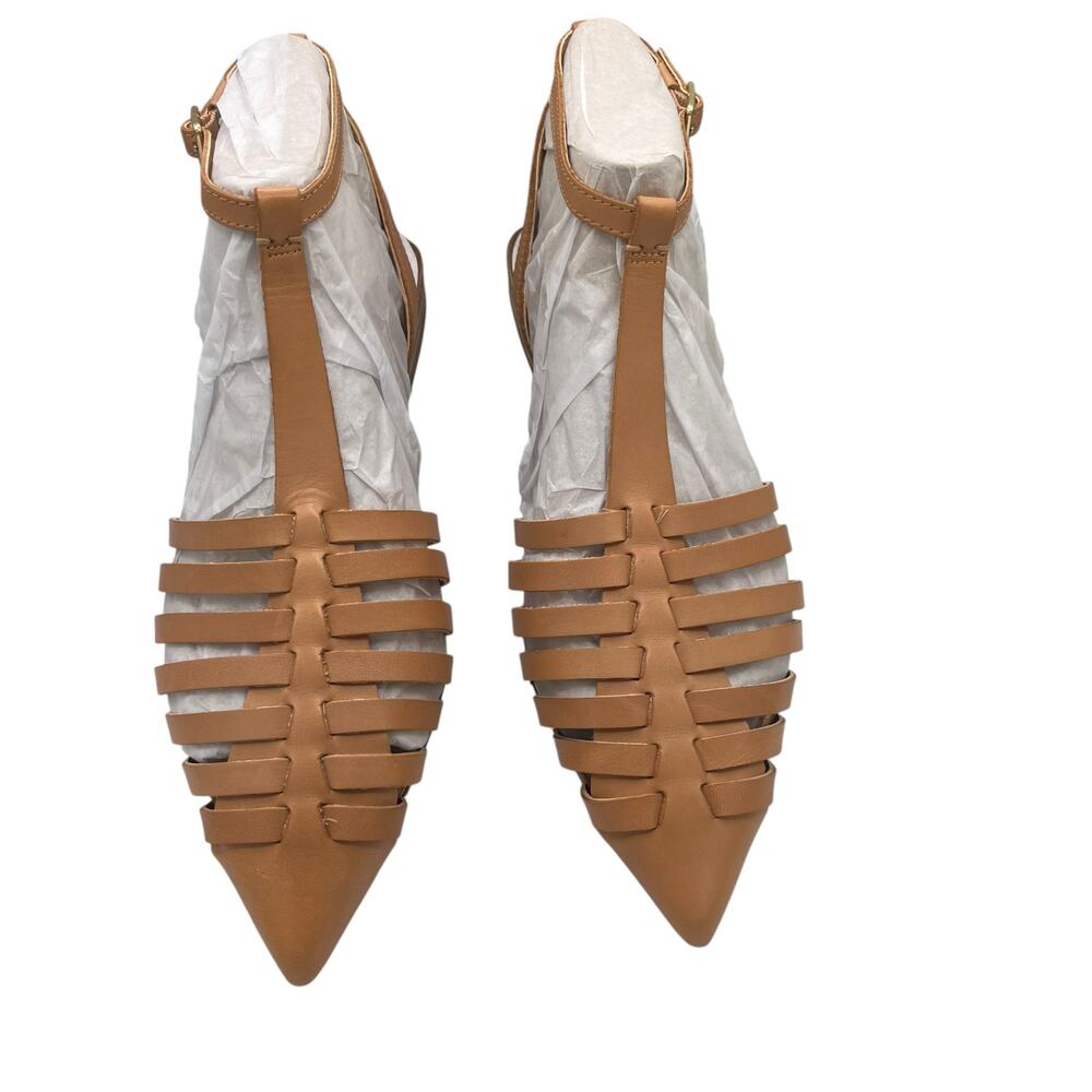 Tan Strappy Pointed Flat Sandals - Women's